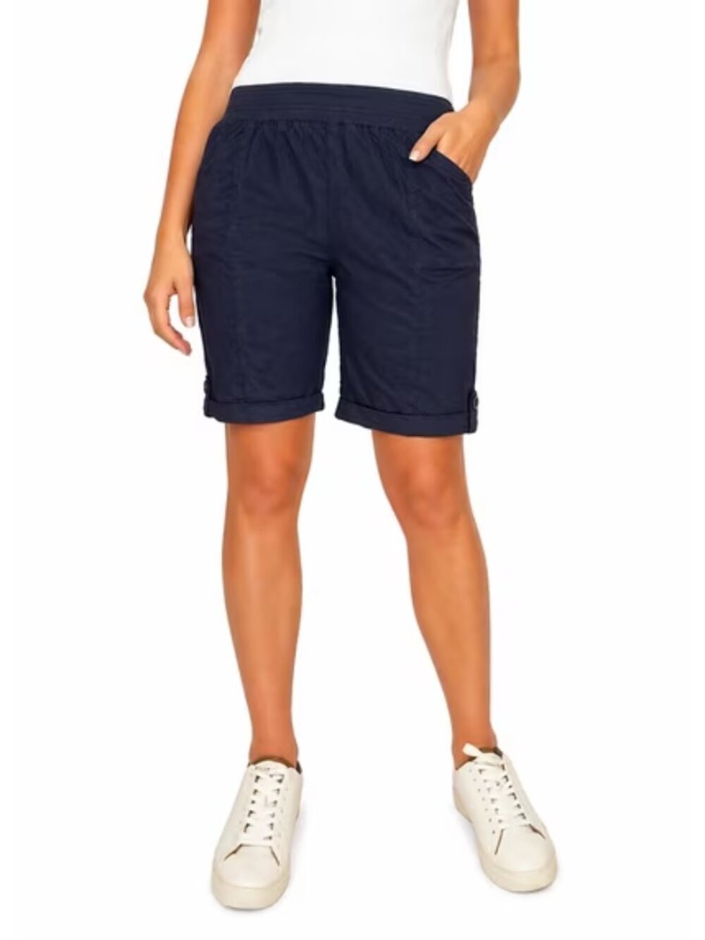 Briggs Women's Pull-On Bermuda Short with Pockets Navy Blue Color XLarge, NWT